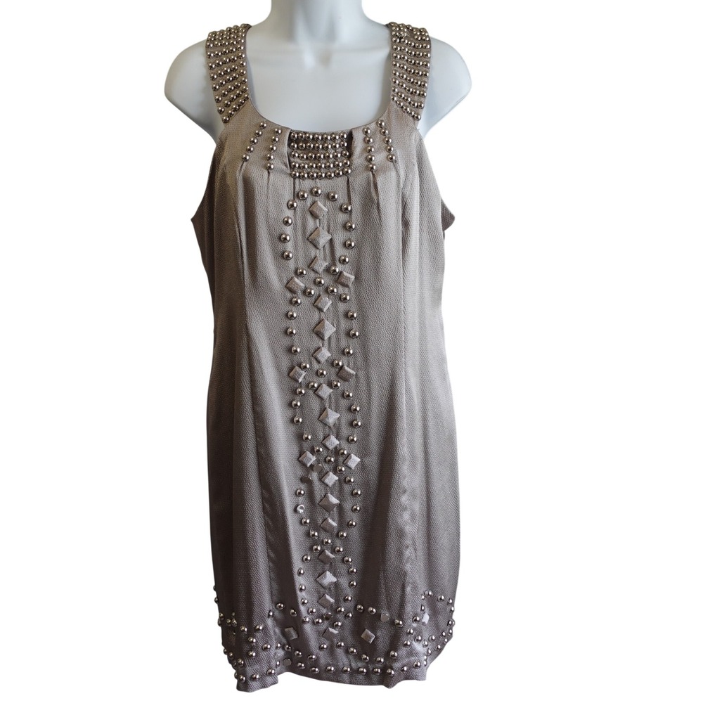 Eci Vtg Y2K Womens Silver Studded‎ Mini Dress Beaded Cocktail Party Boho Chic 8